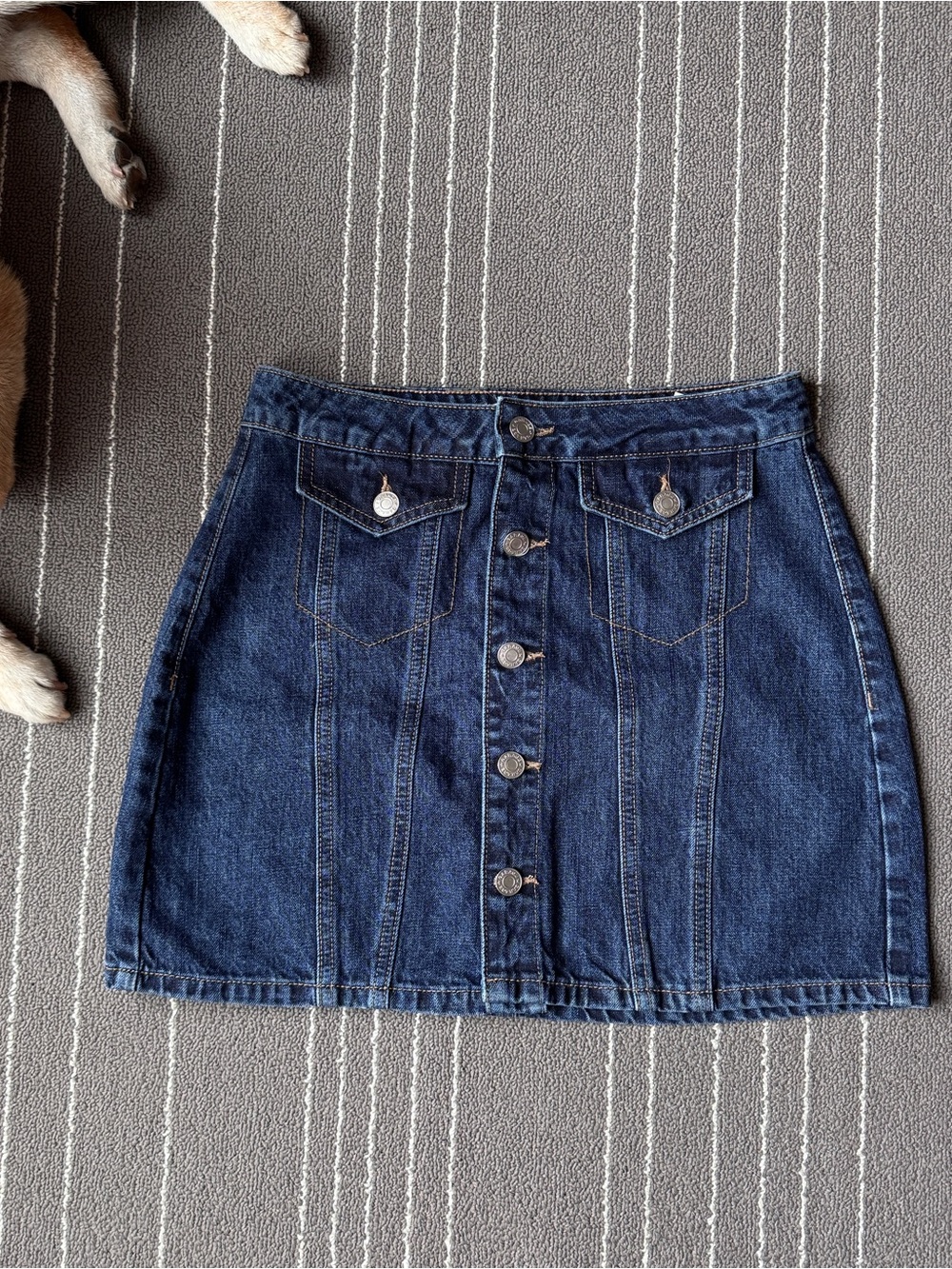 Brand New Garage Dark Blue Denim Button-Front Mini Skirt